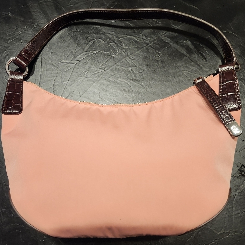 Vintage Ralph Lauren pink nylon hobo bag w- brown Croc Embossed